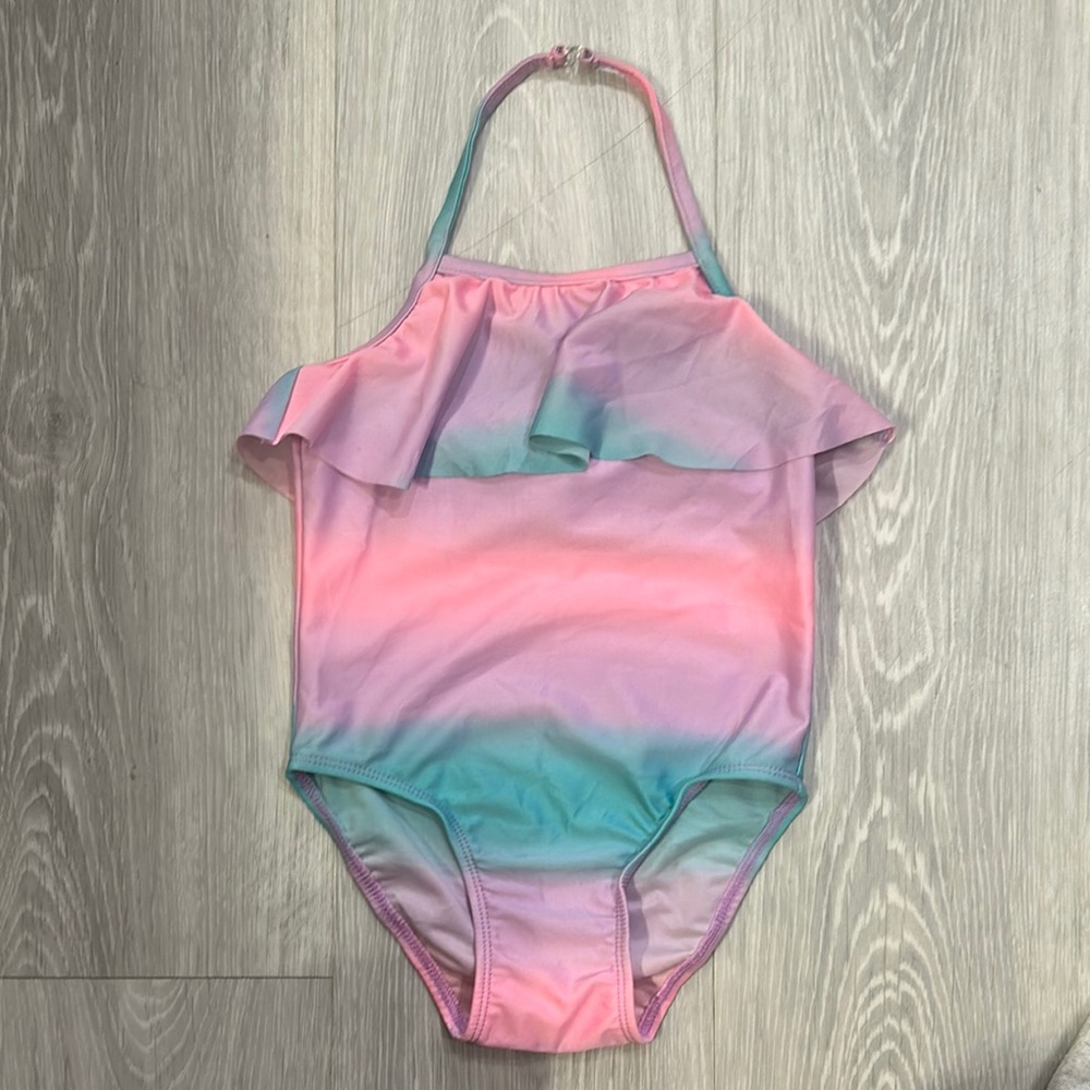 Pink and Aqua Ruffle One-Piece Swimsuit